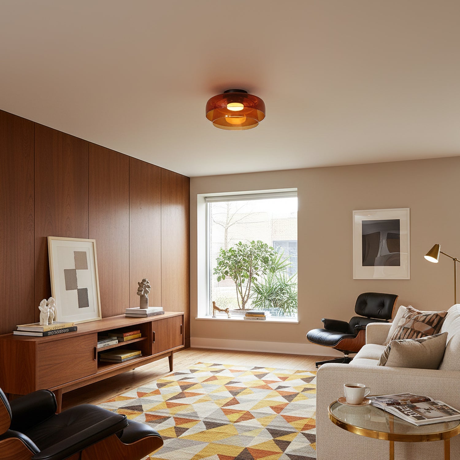 Layered Glass Flush Mount Ceiling Light – Modern Green Dome Fixture