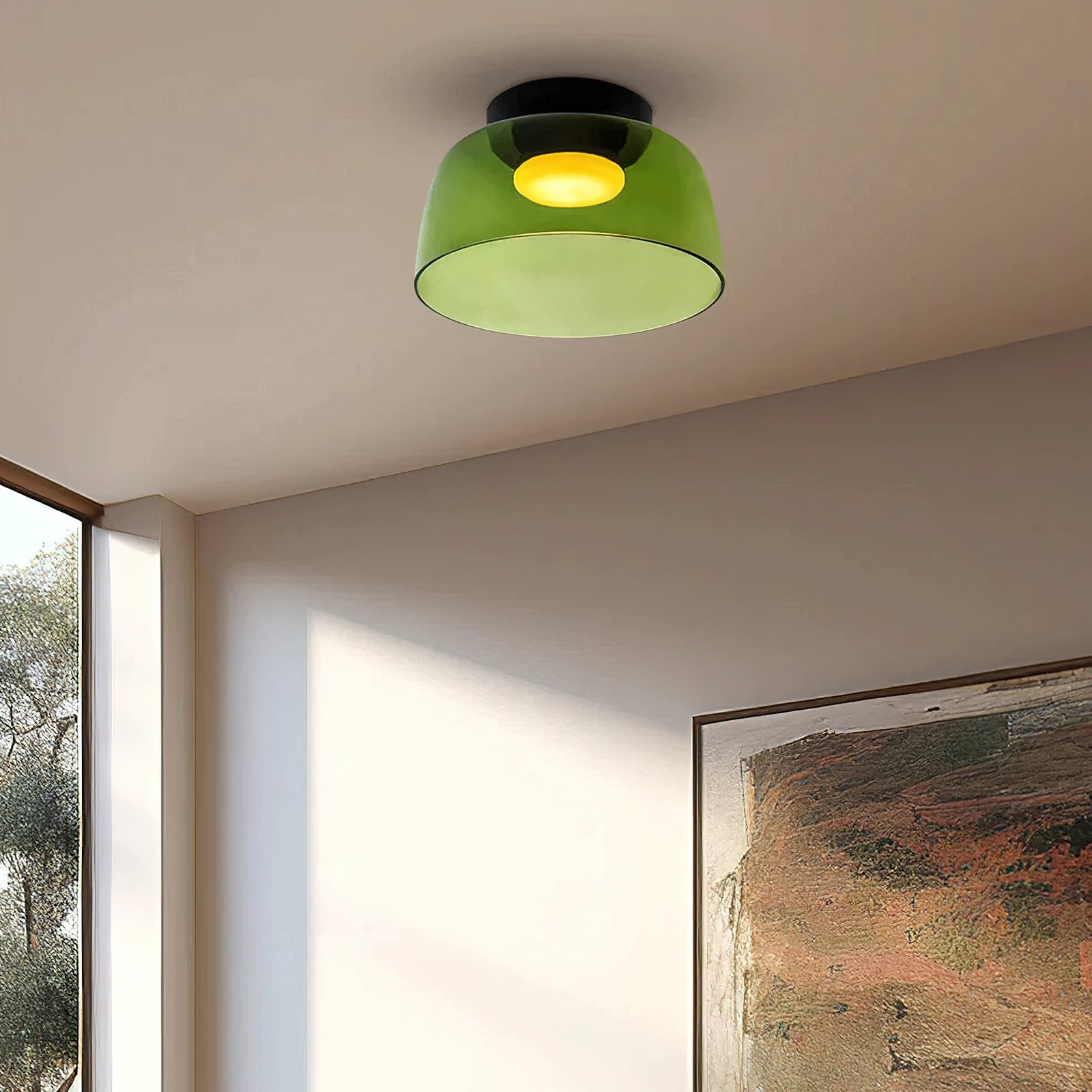 Layered Glass Flush Mount Ceiling Light – Modern Green Dome Fixture