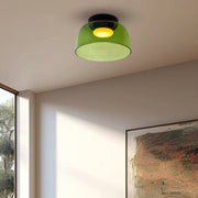 Layered Glass Flush Mount Ceiling Light – Modern Green Dome Fixture