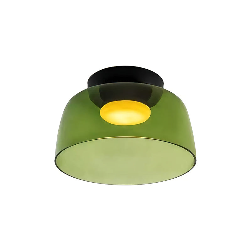 Layered Glass Flush Mount Ceiling Light – Modern Green Dome Fixture