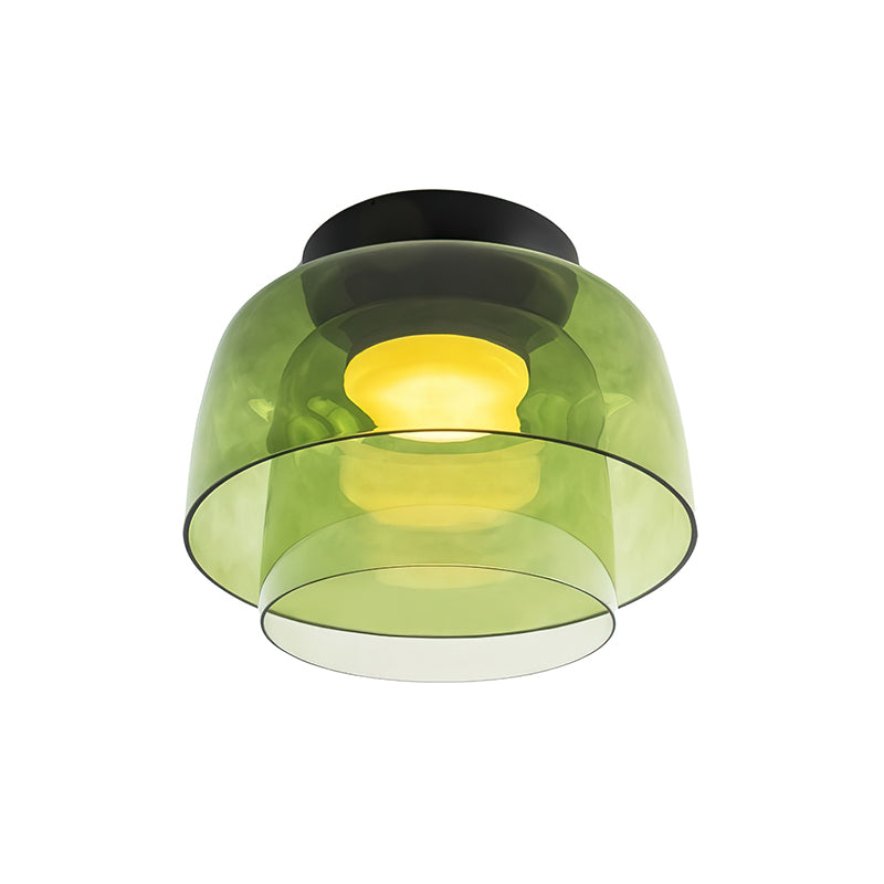 Layered Glass Flush Mount Ceiling Light – Modern Green Dome Fixture