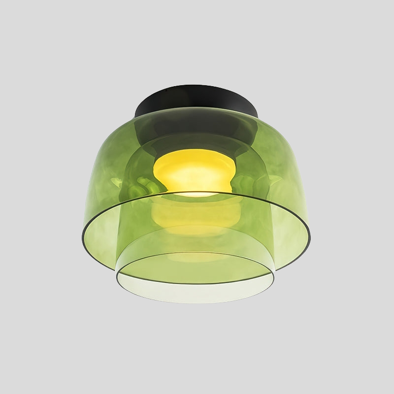 Layered Glass Flush Mount Ceiling Light – Modern Green Dome Fixture