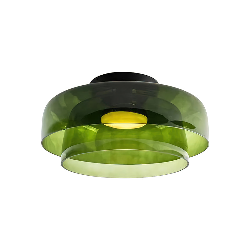Layered Glass Flush Mount Ceiling Light – Modern Green Dome Fixture