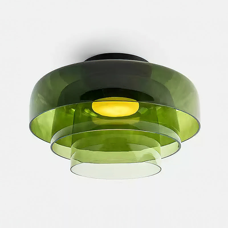 Layered Glass Flush Mount Ceiling Light – Modern Green Dome Fixture