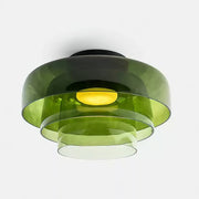 Layered Glass Flush Mount Ceiling Light – Modern Green Dome Fixture