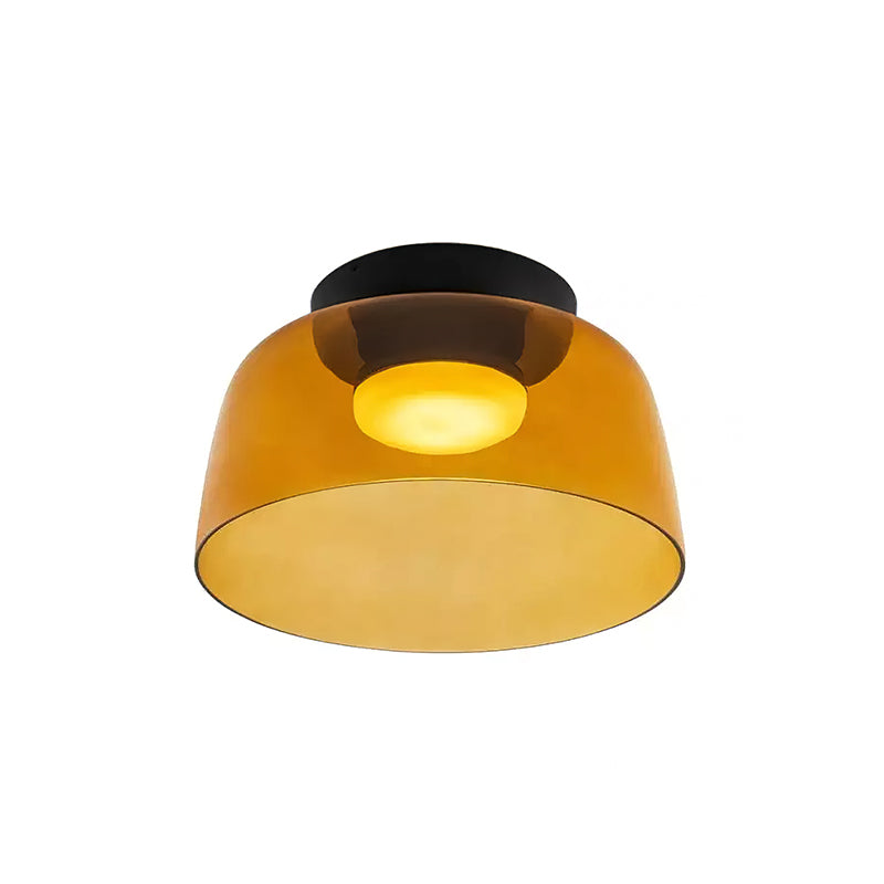 Layered Glass Flush Mount Ceiling Light – Modern Green Dome Fixture