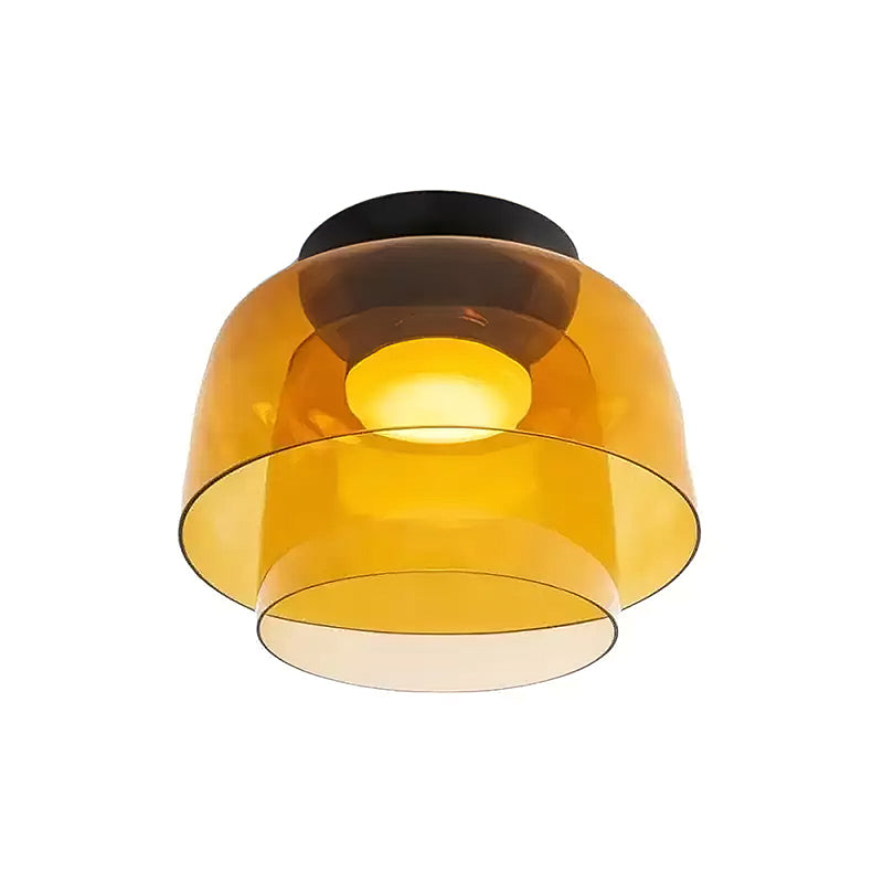 Layered Glass Flush Mount Ceiling Light – Modern Green Dome Fixture