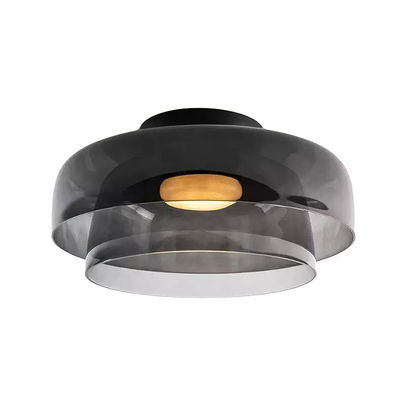 Layered Glass Flush Mount Ceiling Light – Modern Green Dome Fixture