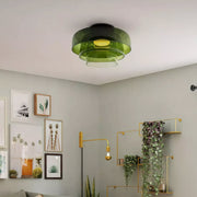 Layered Glass Flush Mount Ceiling Light – Modern Green Dome Fixture
