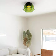 Layered Glass Flush Mount Ceiling Light – Modern Green Dome Fixture