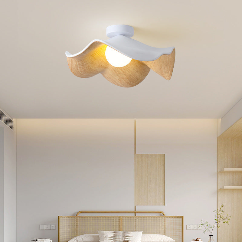 Lotus Leaf Flush Ceiling Light – Curved Wood LED Fixture