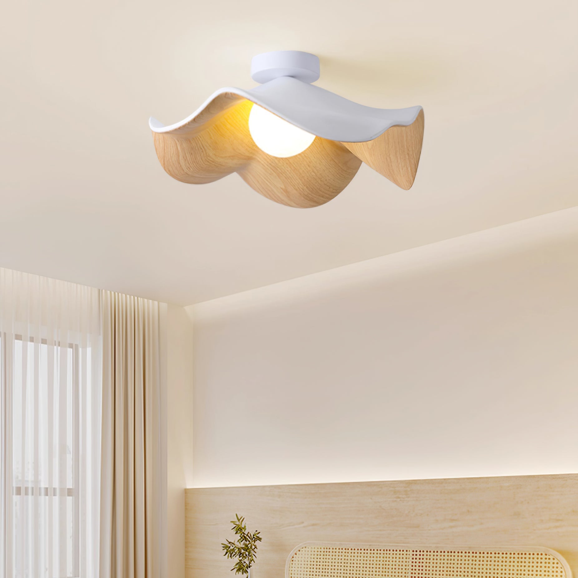 Lotus Leaf Flush Ceiling Light – Curved Wood LED Fixture