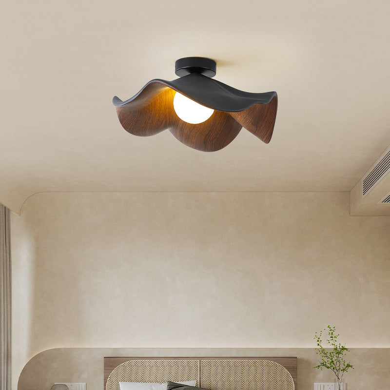 Lotus Leaf Flush Ceiling Light – Curved Wood LED Fixture