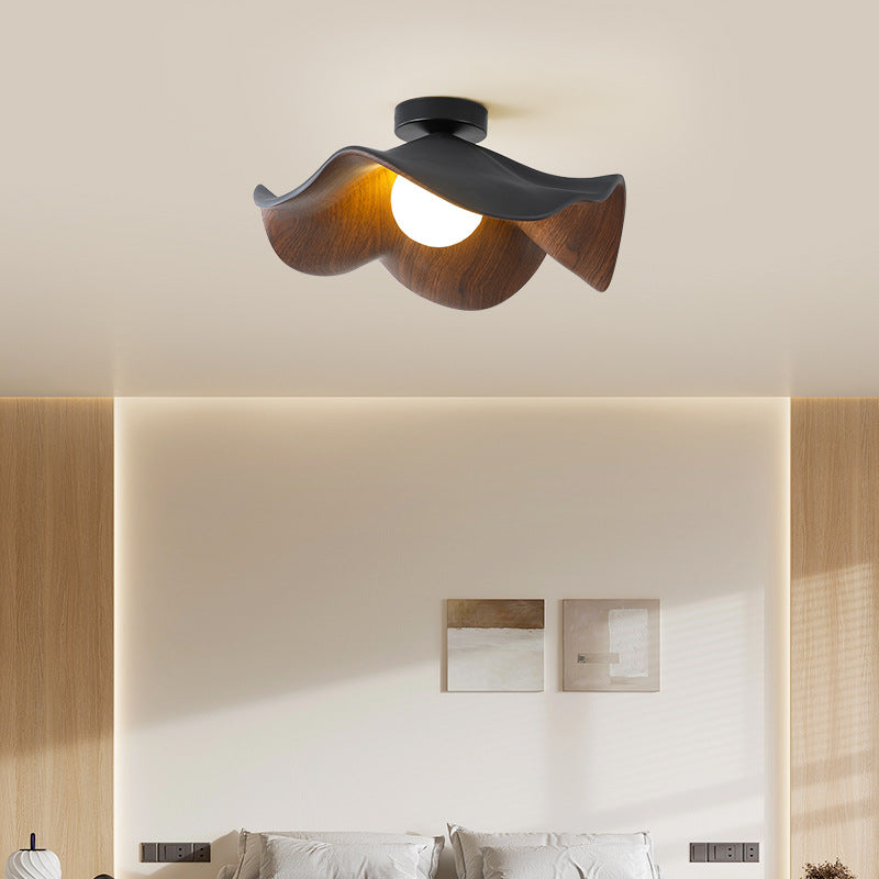 Lotus Leaf Flush Ceiling Light – Curved Wood LED Fixture