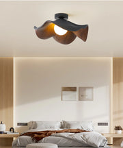 Lotus Leaf Flush Ceiling Light – Curved Wood LED Fixture