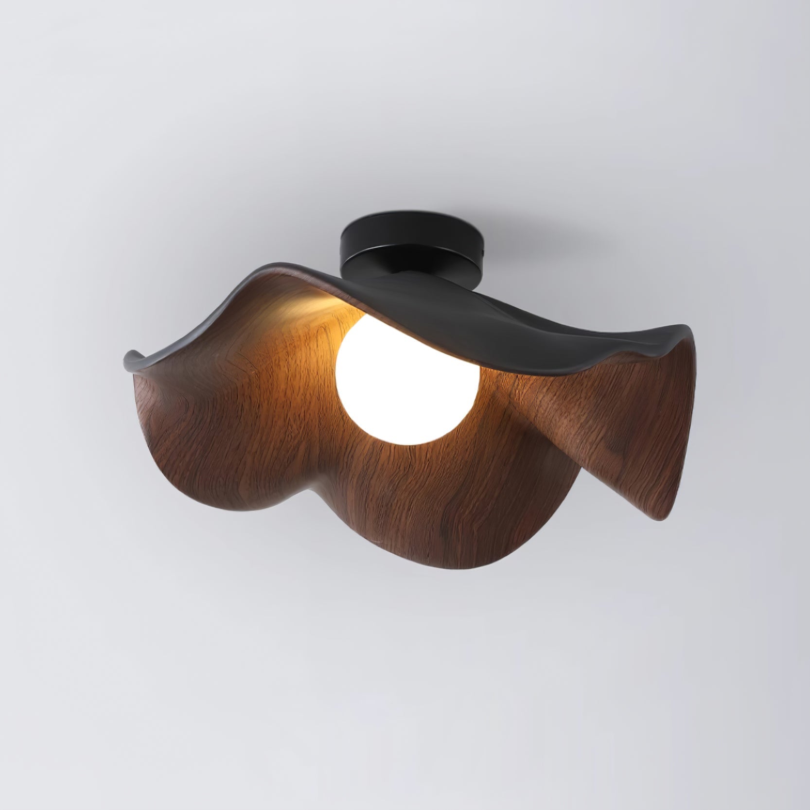 Lotus Leaf Flush Ceiling Light – Curved Wood LED Fixture