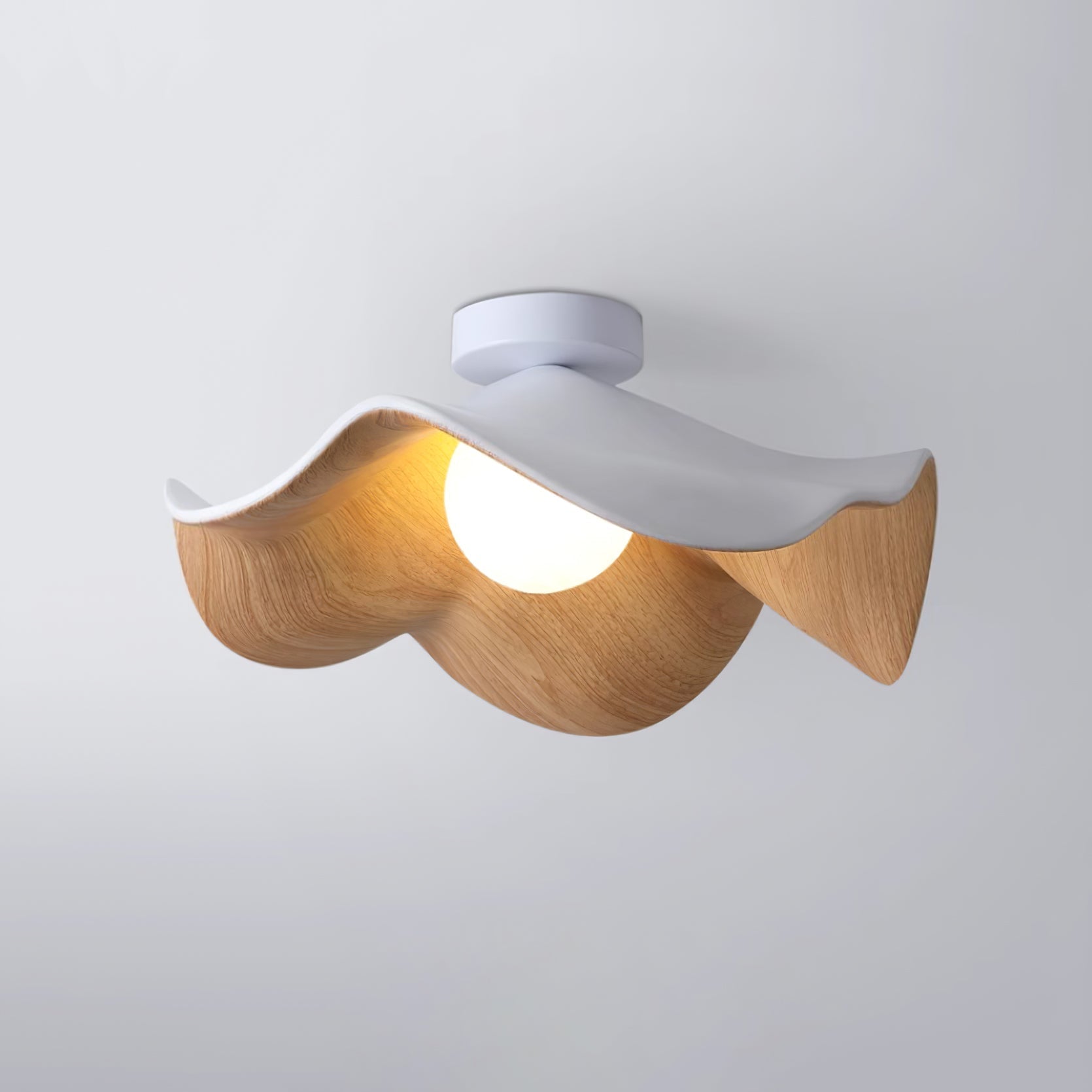 Lotus Leaf Flush Ceiling Light – Curved Wood LED Fixture