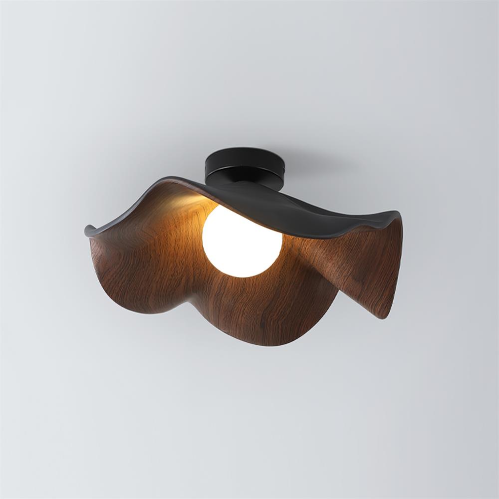 Lotus Leaf Flush Ceiling Light – Curved Wood LED Fixture