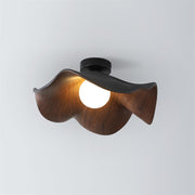 Lotus Leaf Flush Ceiling Light – Curved Wood LED Fixture