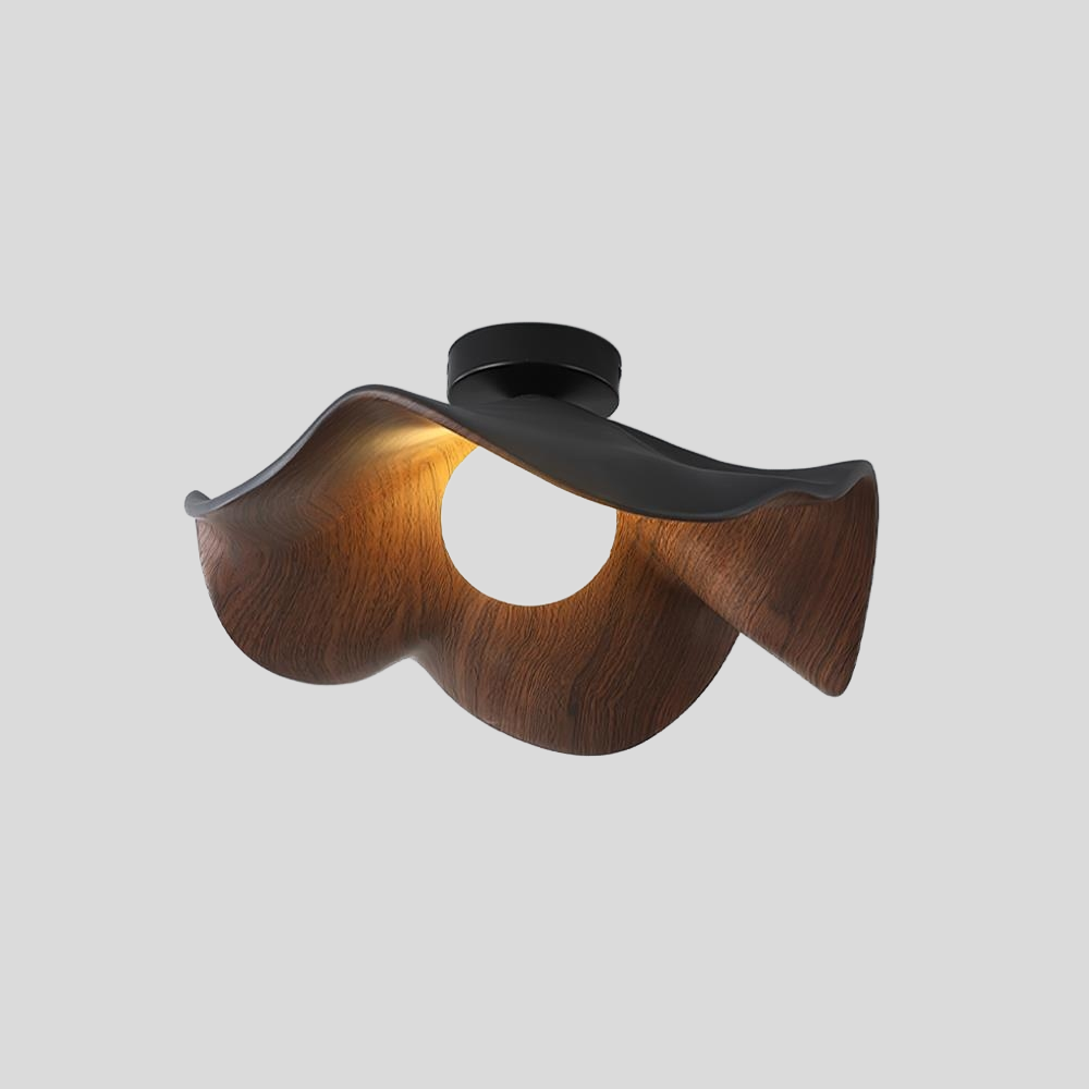 Lotus Leaf Flush Ceiling Light – Curved Wood LED Fixture