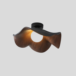Lotus Leaf Flush Ceiling Light – Curved Wood LED Fixture