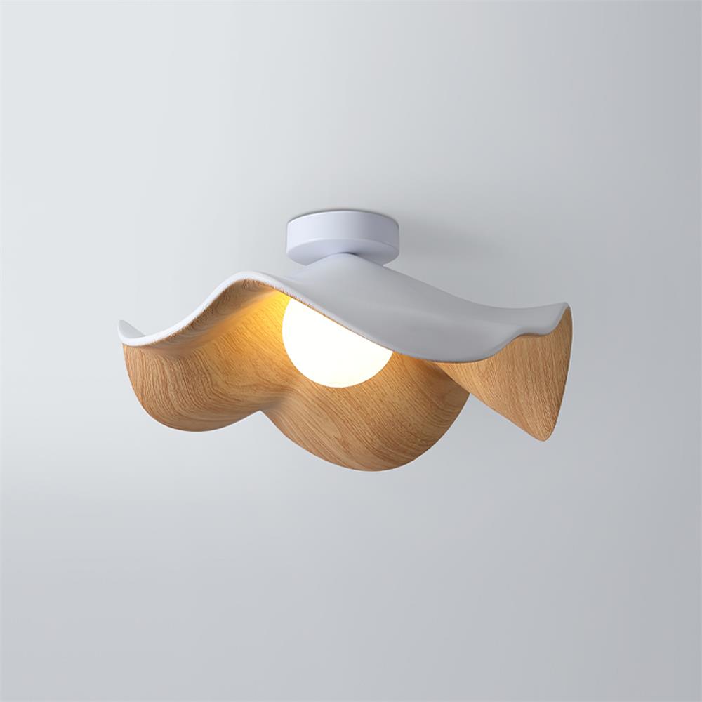 Lotus Leaf Flush Ceiling Light – Curved Wood LED Fixture