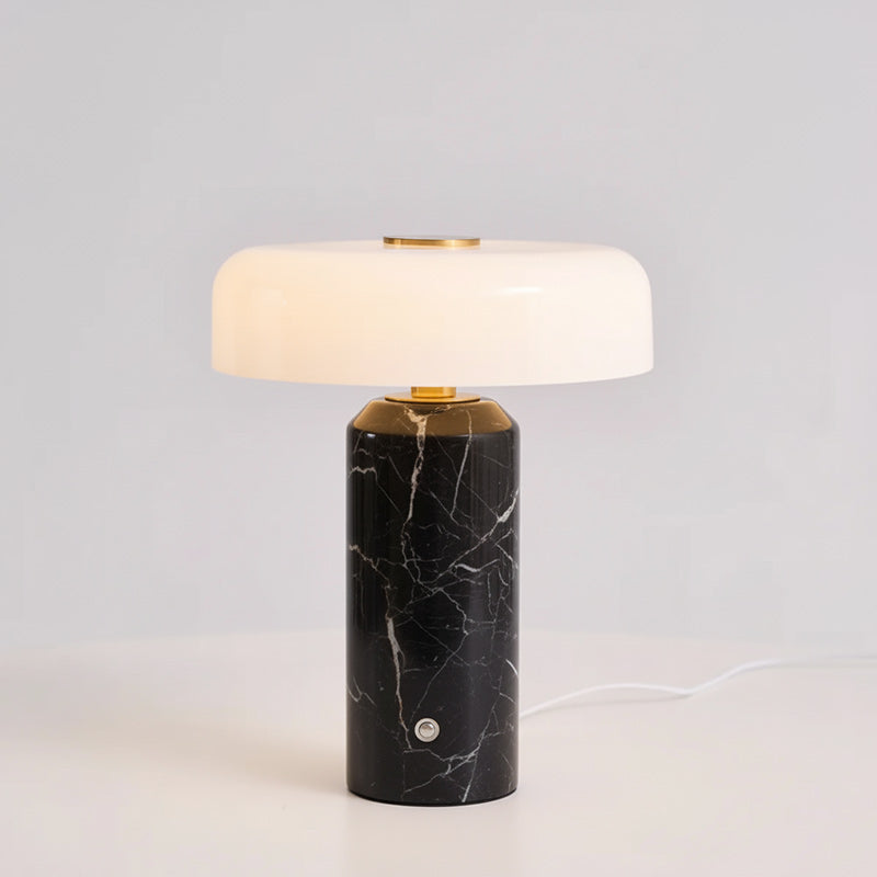 Iridescent Orb Table Lamp – Rechargeable Glass Orb Espresso Marble Base