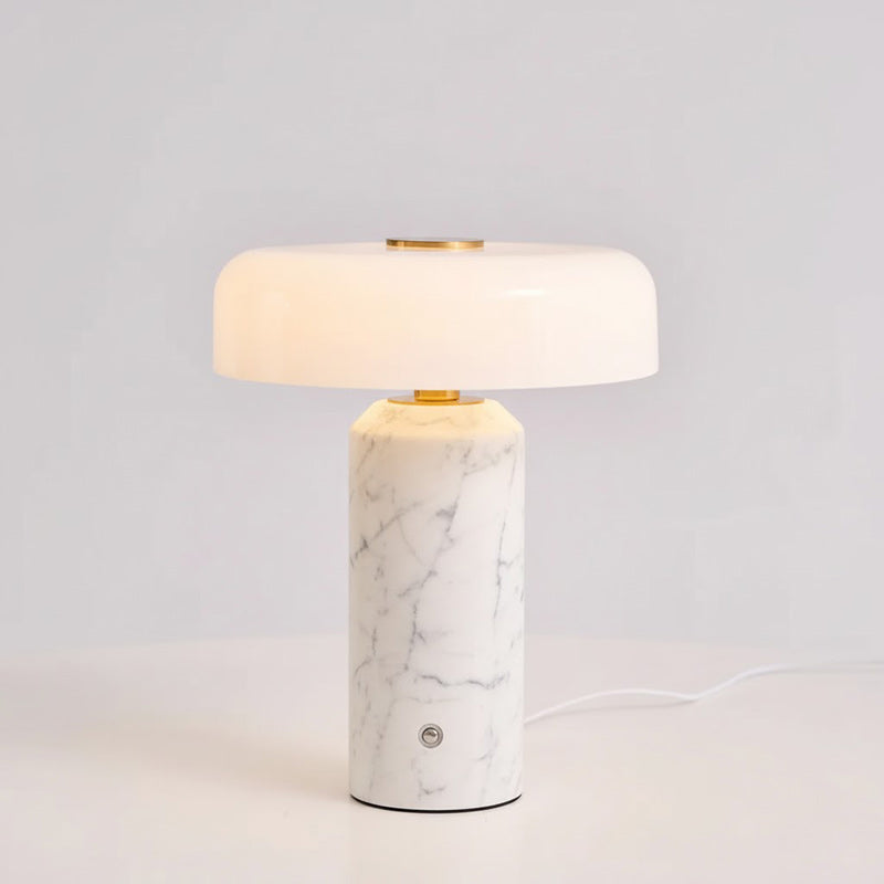 Iridescent Orb Table Lamp – Rechargeable Glass Orb Espresso Marble Base