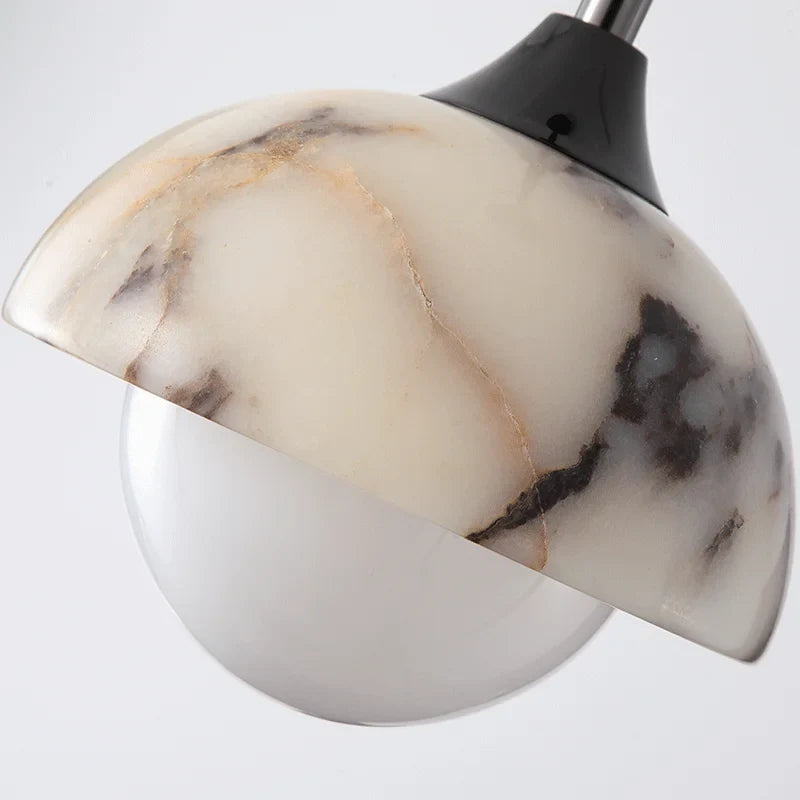 Vespara Dome Pendant Light – Marble Glass Globe Ceiling Kitchen Island Dining Room Decorative Lighting