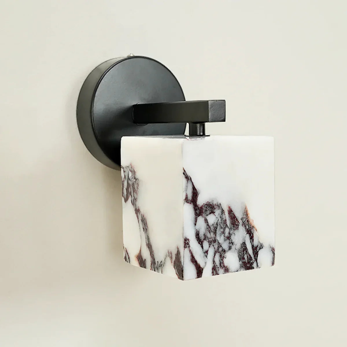 Monolith Cube Wall Lamp – LED Architectural Lighting Fixture with Matte Black Base and Translucent Stone Shade