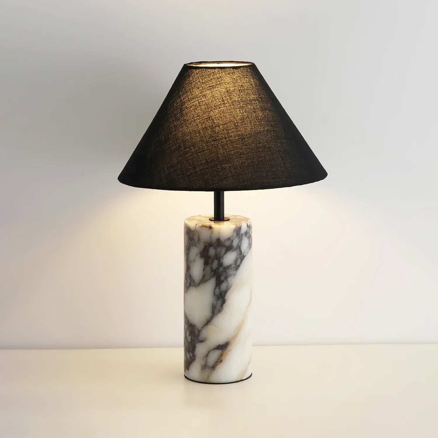 Moonlit Marble Table Lamp – LED Marble Base Fabric Shade Warm Ambient Glow Modern Living Rooms