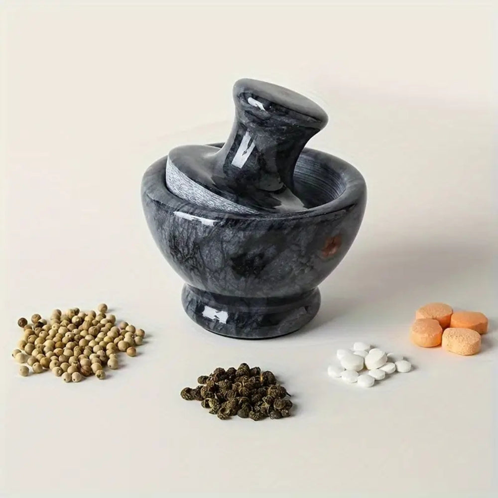 Vespera Marble Mortar Pestle Set – Natural Black Stone Kitchen Spice Herb Grinder Crusher