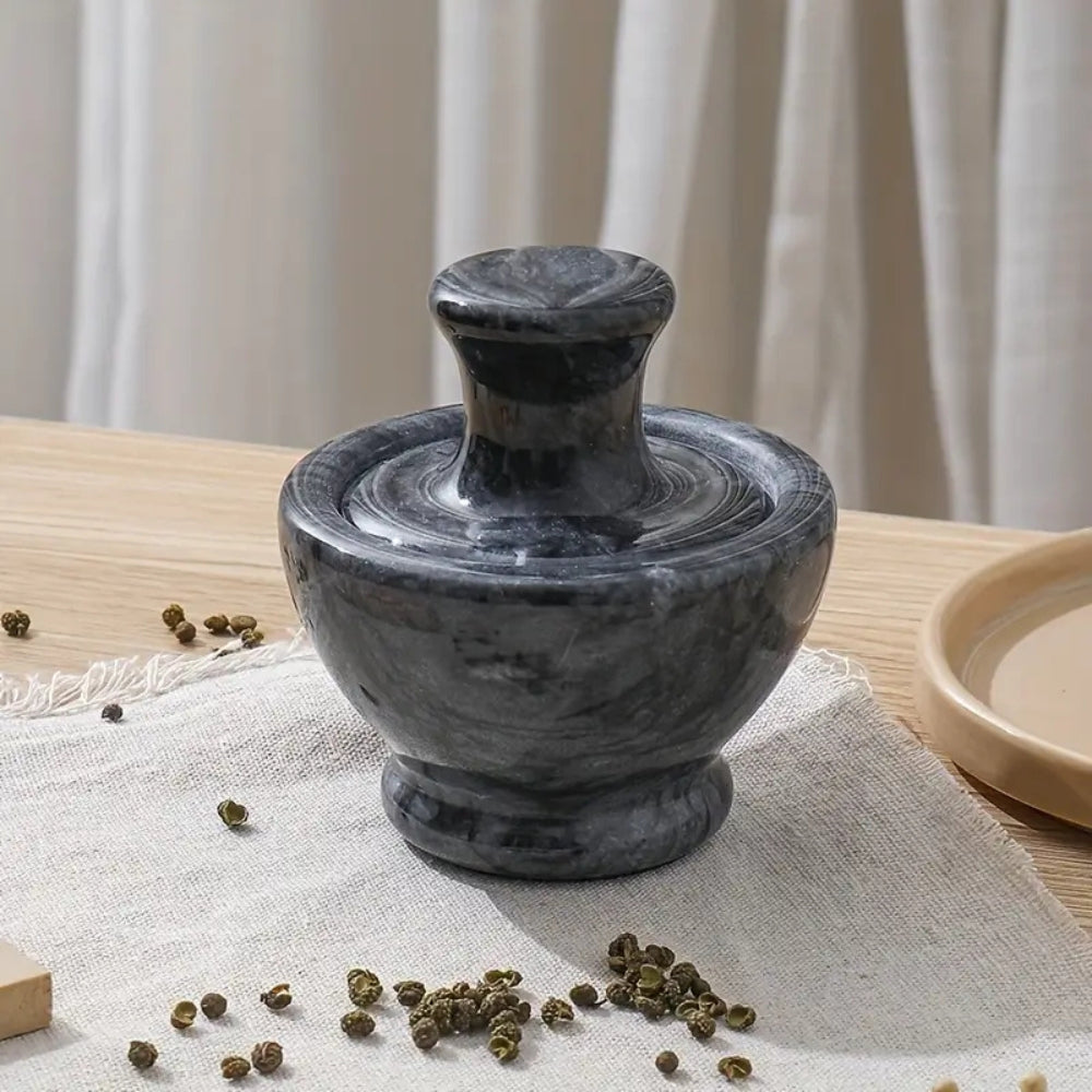 Vespera Marble Mortar Pestle Set – Natural Black Stone Kitchen Spice Herb Grinder Crusher