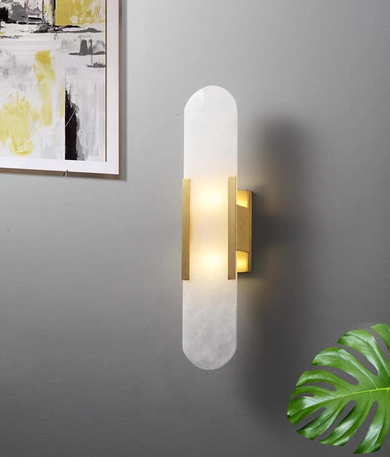 Modern Marble Wall Sconce – Luxury Gold Brass Cylindrical Fixture