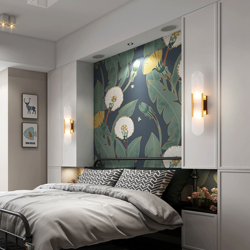 Modern Marble Wall Sconce – Luxury Gold Brass Cylindrical Fixture