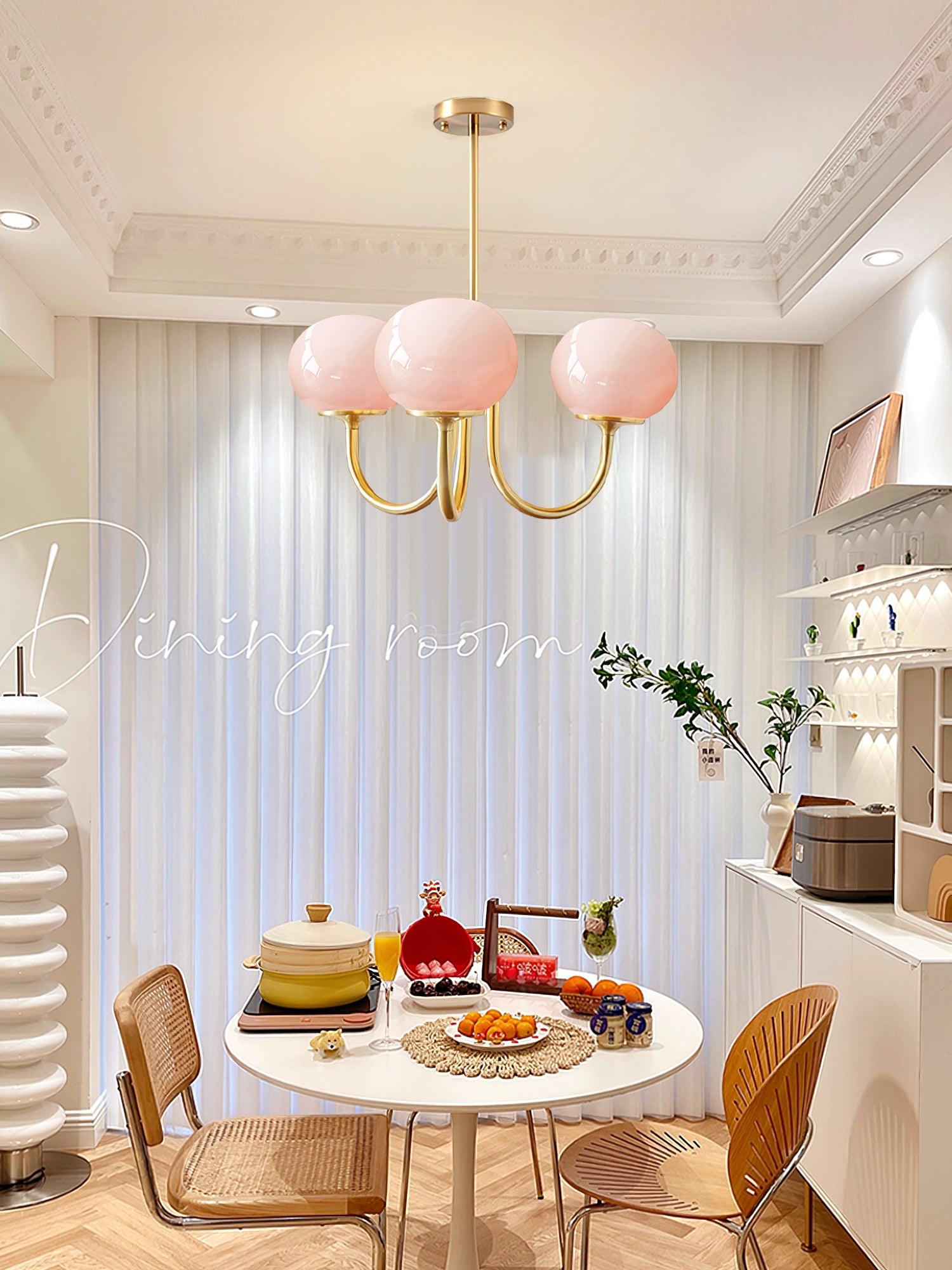 Blush Halo Chandelier Light – Glass Dome Ceiling Chandelier Lighting Fixture