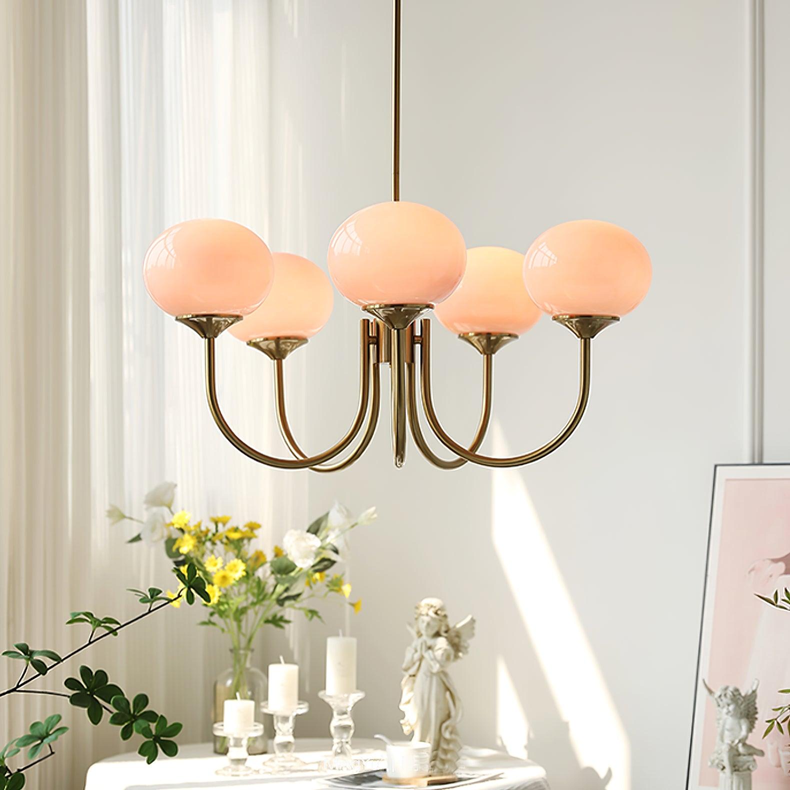Blush Halo Chandelier Light – Glass Dome Ceiling Chandelier Lighting Fixture