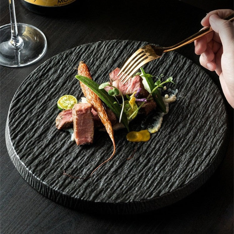 Kairaku Round Dinner Plate – Porcelain Matte Stone Finish Textured Serving Dinnerware 10.5 Inch Modern Kitchen