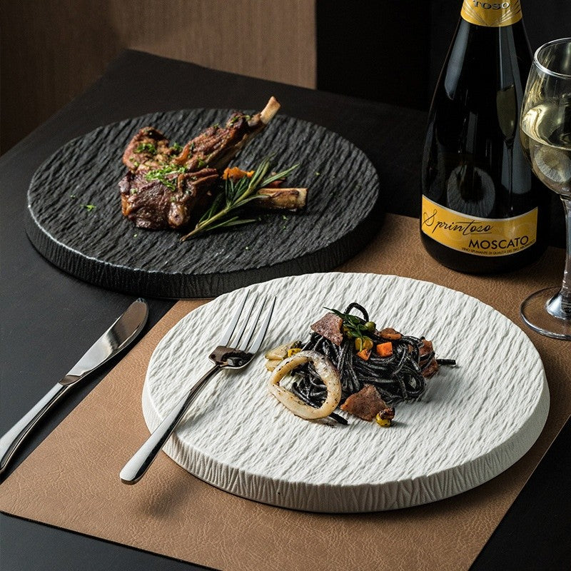 Kairaku Round Dinner Plate – Porcelain Matte Stone Finish Textured Serving Dinnerware 10.5 Inch Modern Kitchen