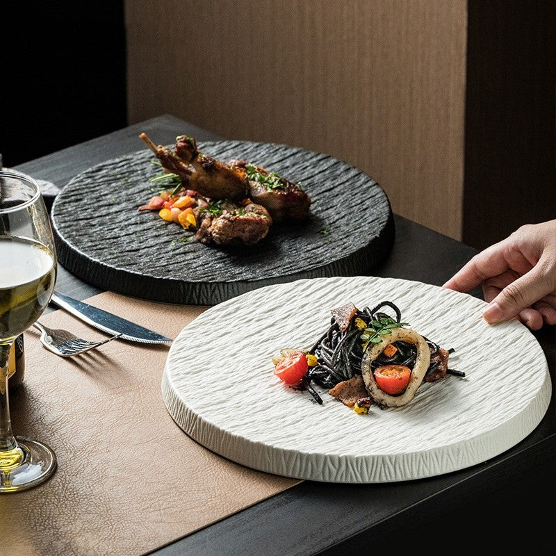 Kairaku Round Dinner Plate – Porcelain Matte Stone Finish Textured Serving Dinnerware 10.5 Inch Modern Kitchen