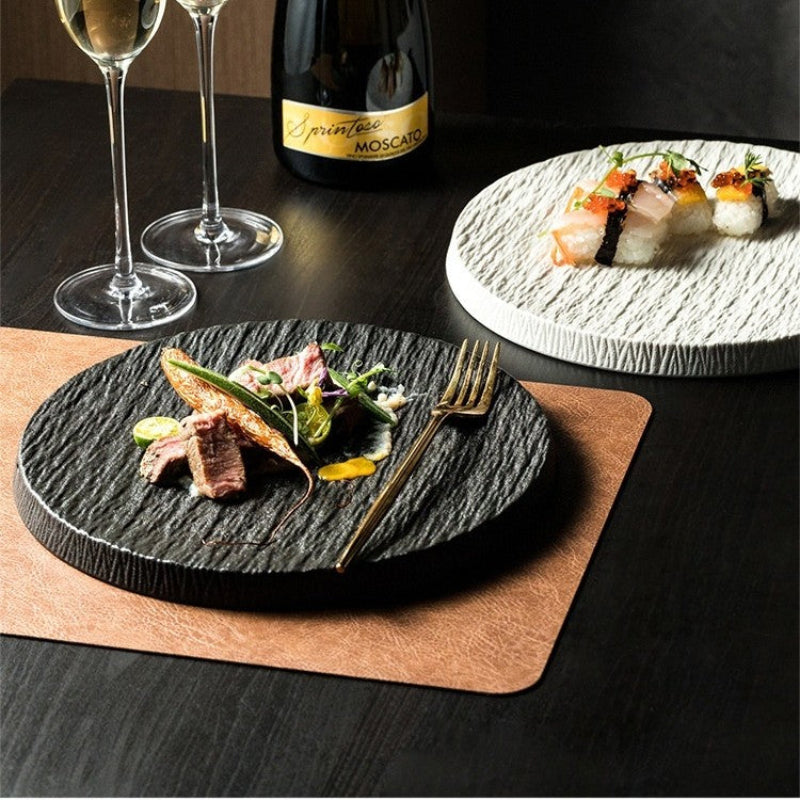 Kairaku Round Dinner Plate – Porcelain Matte Stone Finish Textured Serving Dinnerware 10.5 Inch Modern Kitchen
