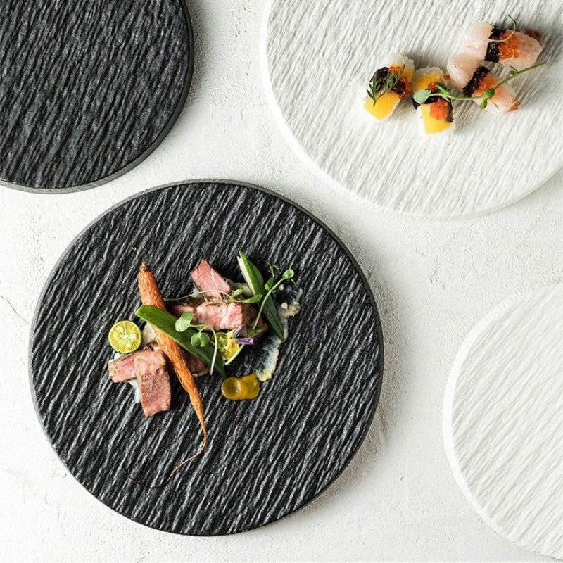 Kairaku Round Dinner Plate – Porcelain Matte Stone Finish Textured Serving Dinnerware 10.5 Inch Modern Kitchen