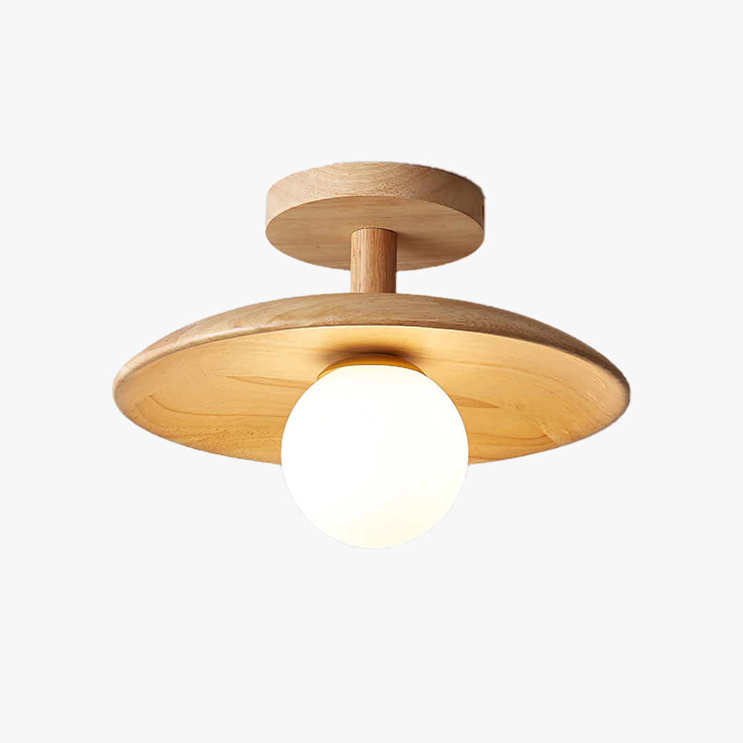 Natural Wood Semi Flush Ceiling Light – Globe Glass Modern Fixture