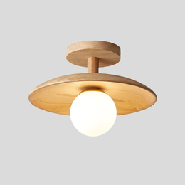Natural Wood Semi Flush Ceiling Light – Globe Glass Modern Fixture