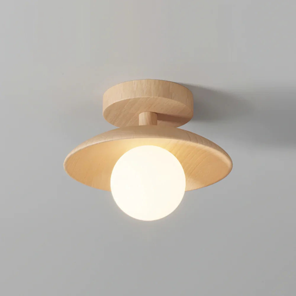 Natural Wood Semi Flush Ceiling Light – Globe Glass Modern Fixture