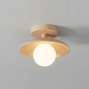 Natural Wood Semi Flush Ceiling Light – Globe Glass Modern Fixture