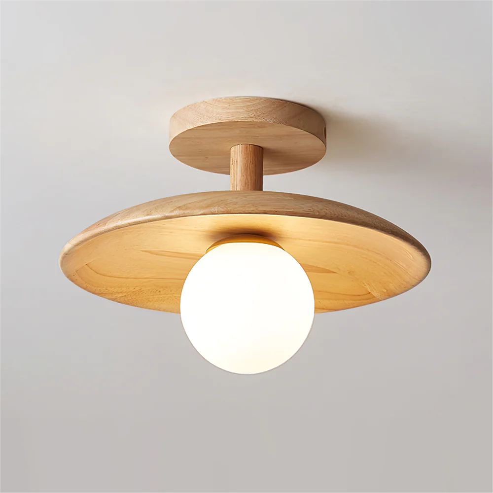 Natural Wood Semi Flush Ceiling Light – Globe Glass Modern Fixture