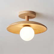 Natural Wood Semi Flush Ceiling Light – Globe Glass Modern Fixture