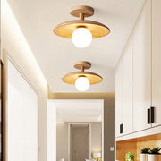 Natural Wood Semi Flush Ceiling Light – Globe Glass Modern Fixture