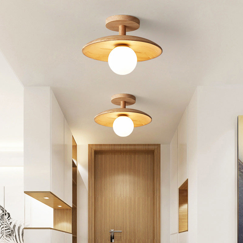 Natural Wood Semi Flush Ceiling Light – Globe Glass Modern Fixture